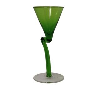 Green Art Glass Martini (Cordial) Shot Glass with‎ Unique Twisted Stem Barware